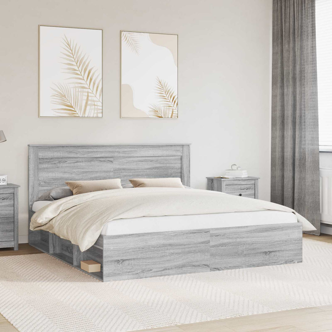 Sengestel Grå Sonoma 200 x 200 cm Massiv fyrretræ
