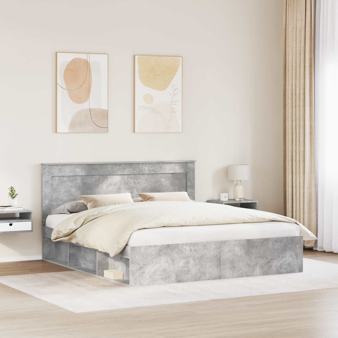 Sengestel med hovedgærde Beton 180 x 200 cm Massiv fyrretræ