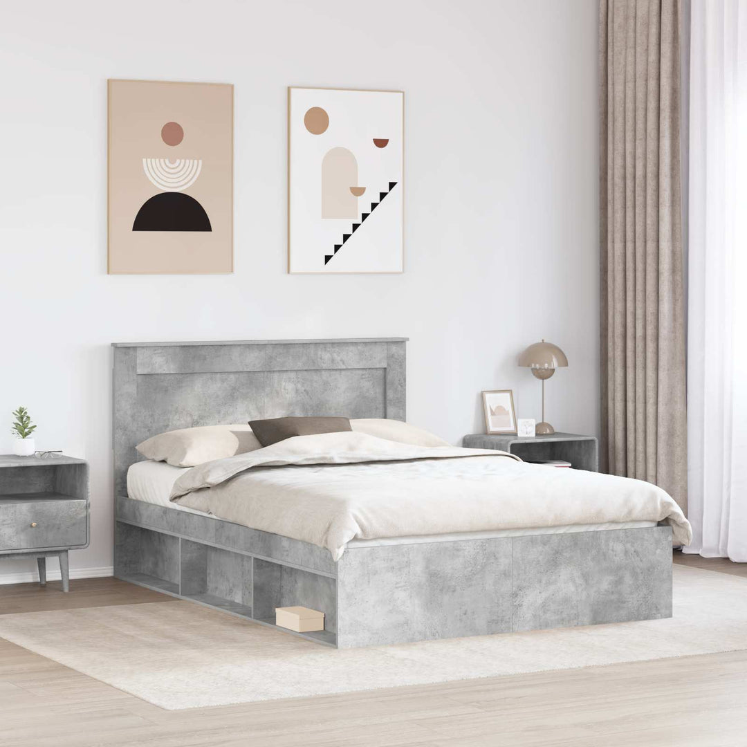 Sengestel med hovedgærde Beton 160 x 200 cm Massiv fyrretræ