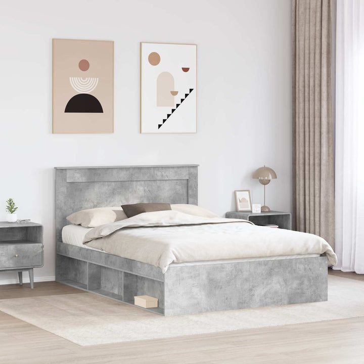 Sengestel med hovedgærde Beton 160 x 200 cm Massiv fyrretræ