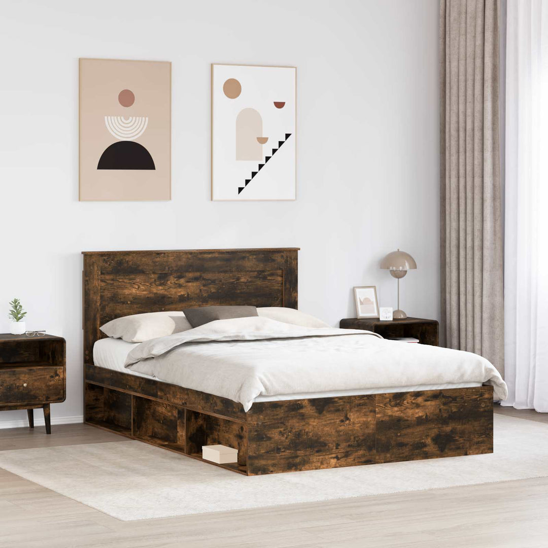 Sengestel med hovedgærde Røget eg 160 x 200 cm Massiv fyrretræ