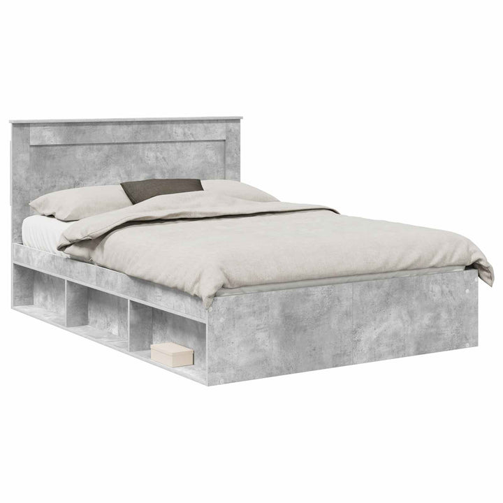 Sengestel med hovedgærde Beton Grå 150 x 200 cm Massiv fyrretræ