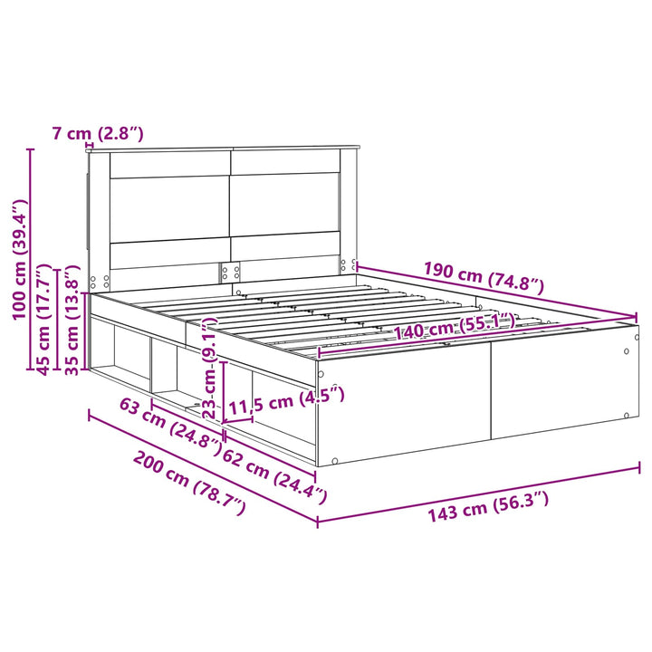 Sengestel Gammelt træ 140 x 190 cm Massiv fyrretræ