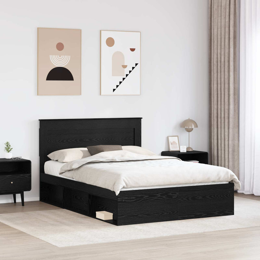 Sengestel med hovedgærde Sort 140 x 190 cm Massiv fyrretræ