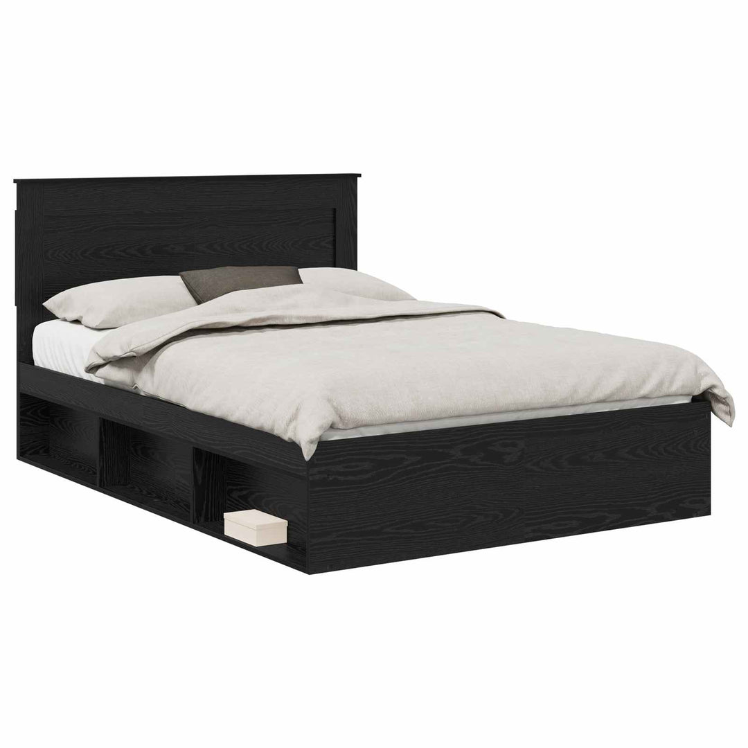 Sengestel med hovedgærde Sort 140 x 190 cm Massiv fyrretræ