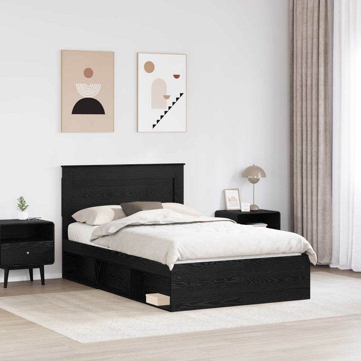 Sengestel med hovedgærde Sort 135 x 190 cm Massiv fyrretræ