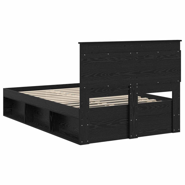 Sengestel med hovedgærde Sort 135 x 190 cm Massiv fyrretræ