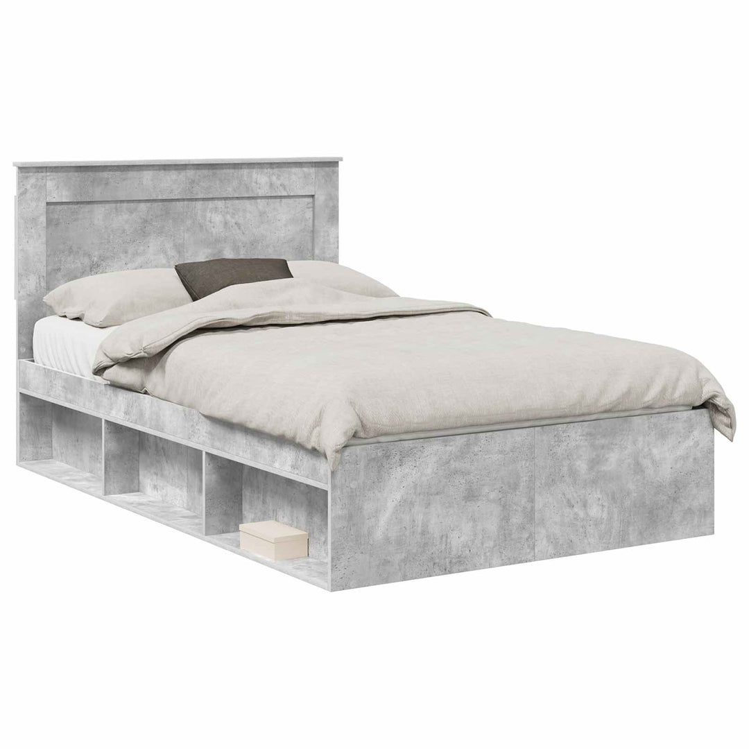 Sengestel med hovedgærde Beton Grå 135 x 190 cm Massiv fyrretræ
