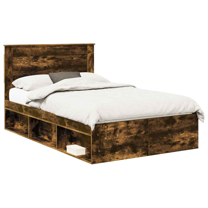 Sengestel med hovedgærde Røget eg 135 x 190 cm Massiv fyrretræ