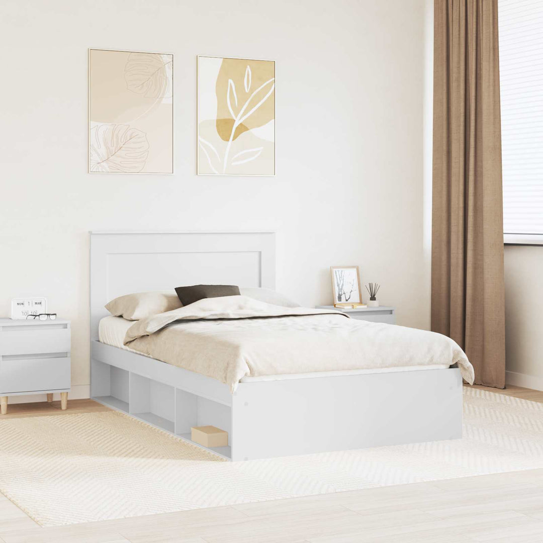 Sengestel med hovedgærde Hvid 120 x 190 cm Massiv fyrretræ