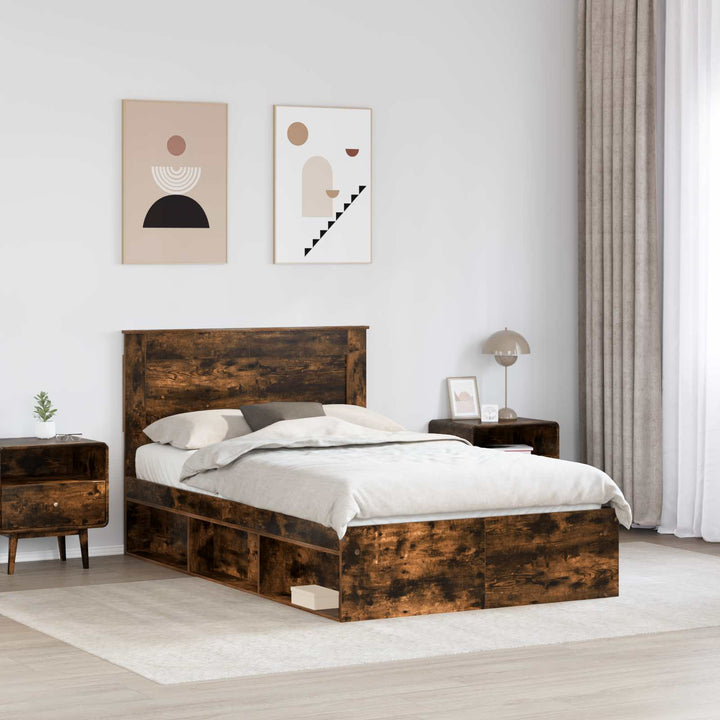 Sengestel med hovedgærde Røget eg 120 x 190 cm Massiv fyrretræ