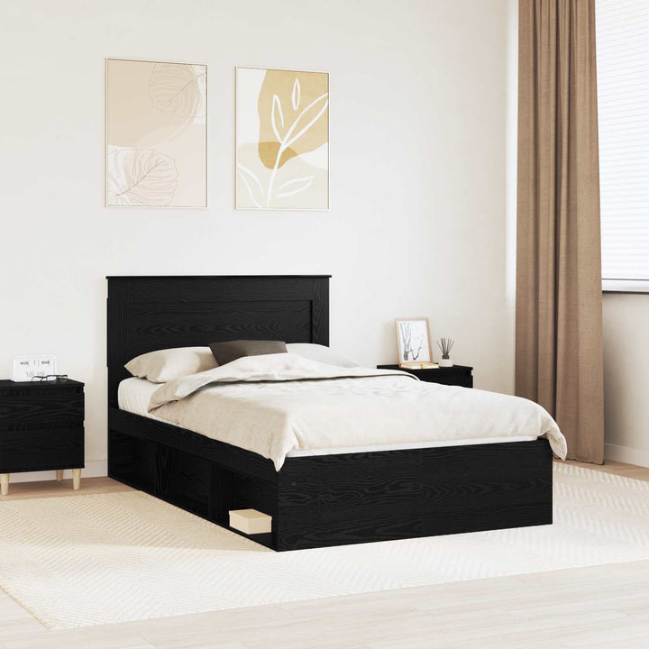 Sengestel med hovedgærde Sort 120 x 190 cm Massiv fyrretræ