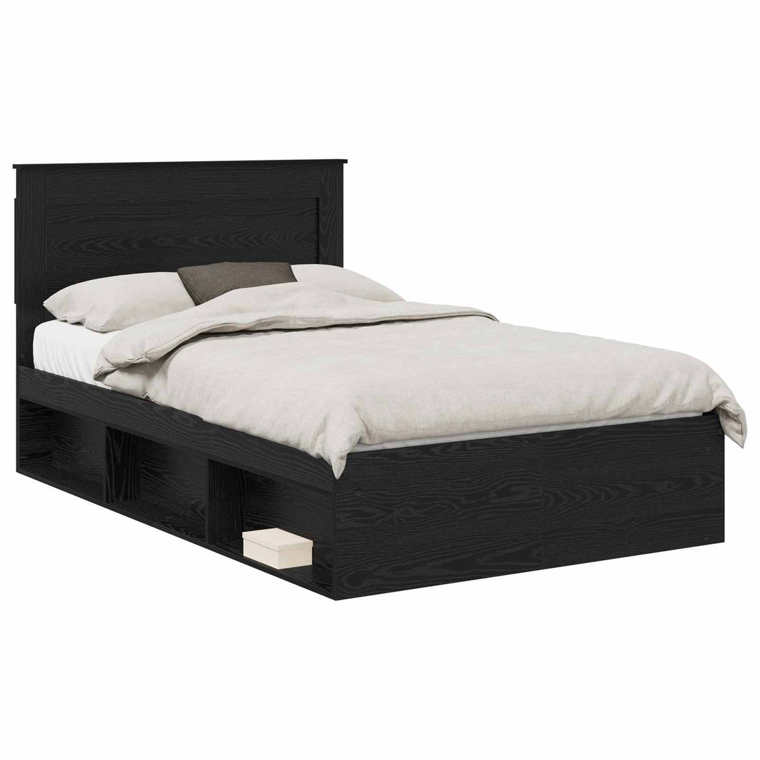 Sengestel med hovedgærde Sort 120 x 190 cm Massiv fyrretræ