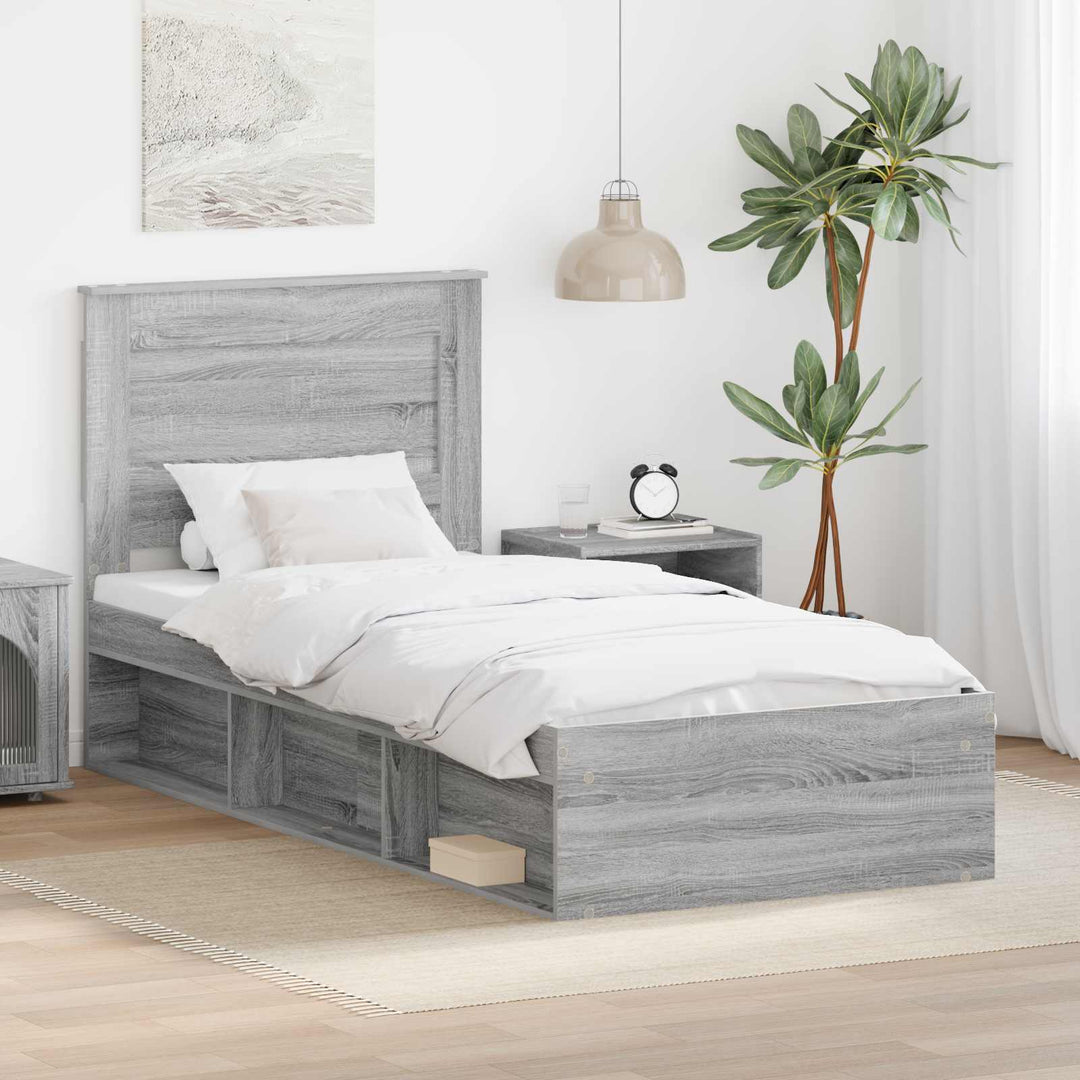 Sengestel med hovedgærde Grå Sonoma 90 x 190 cm Massiv fyrretræ