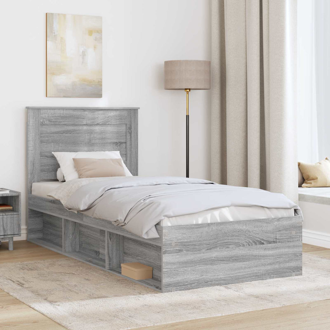 Sengestel med hovedgærde Grå Sonoma 90 x 190 cm Massiv fyrretræ