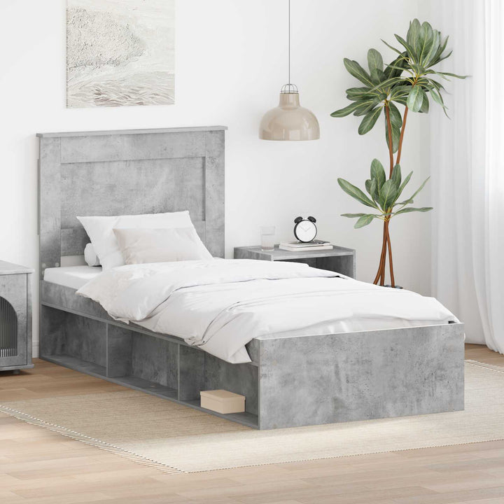 Sengestel med hovedgærde Beton 90 x 200 cm Massiv fyrretræ