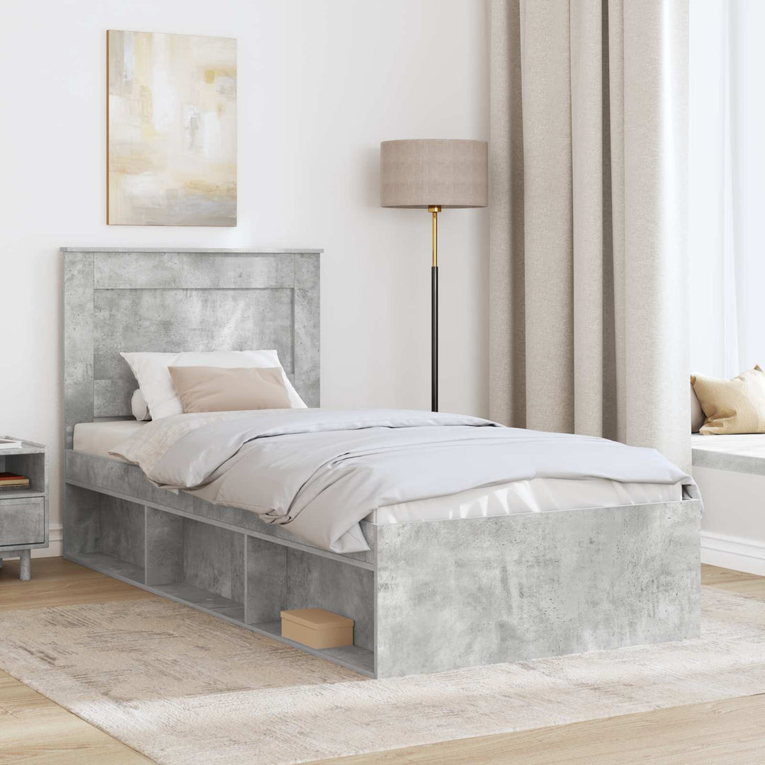 Sengestel med hovedgærde Beton 90 x 200 cm Massiv fyrretræ