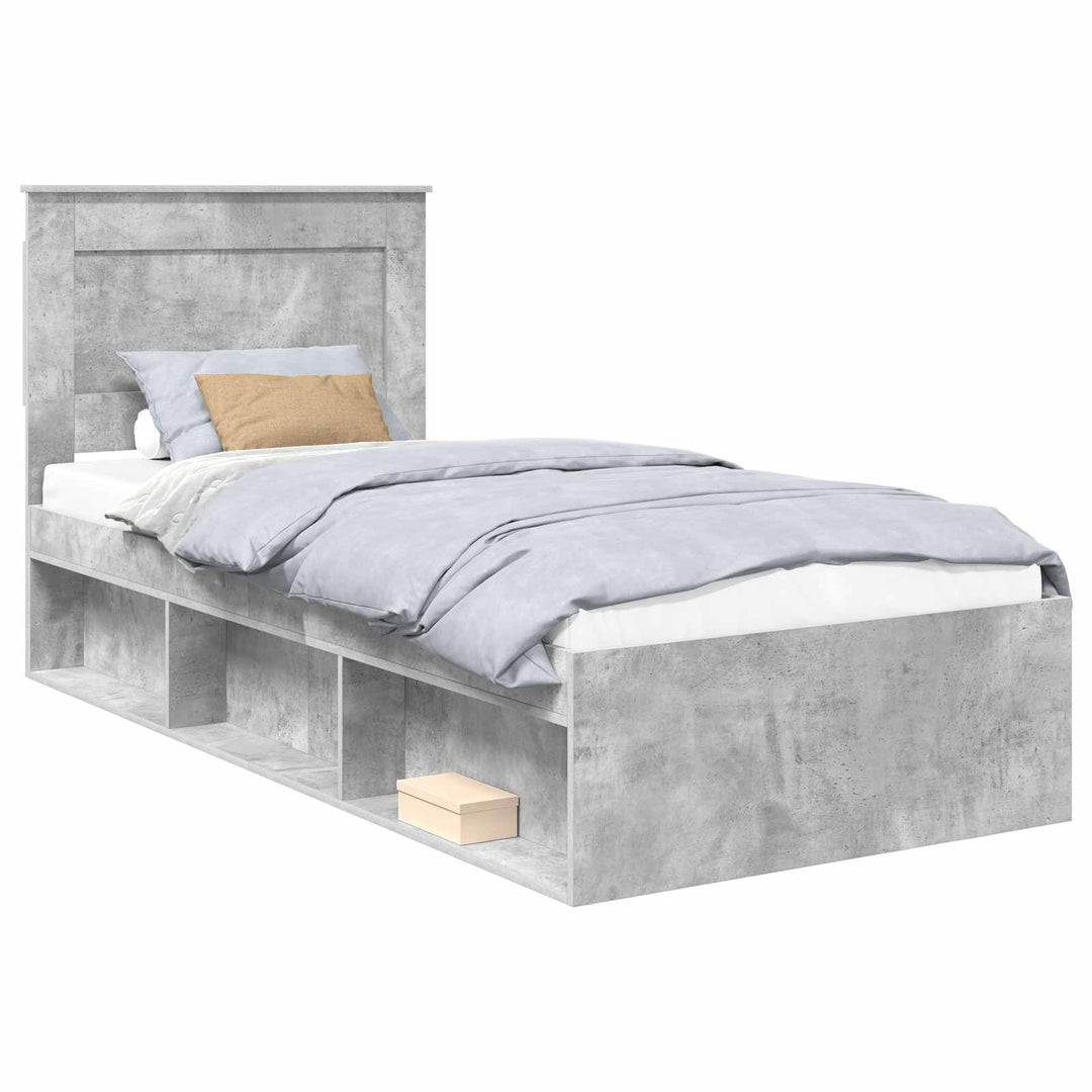 Sengestel med hovedgærde Beton 90 x 200 cm Massiv fyrretræ