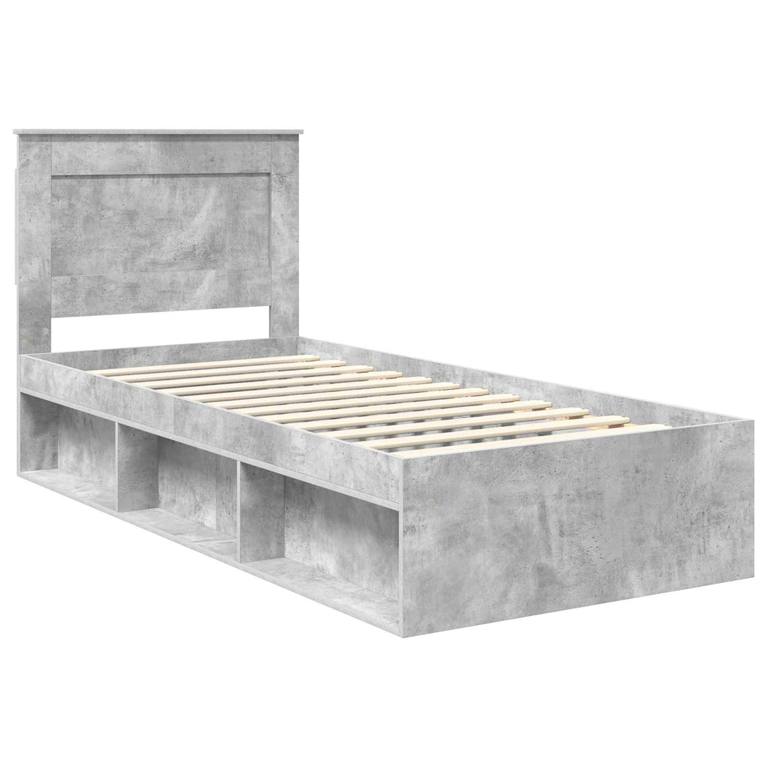 Sengestel med hovedgærde Beton 90 x 200 cm Massiv fyrretræ