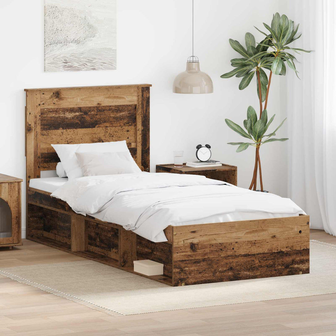 Sengestel med skuffe Gammelt træ 75 x 190 cm Massiv fyrretræ