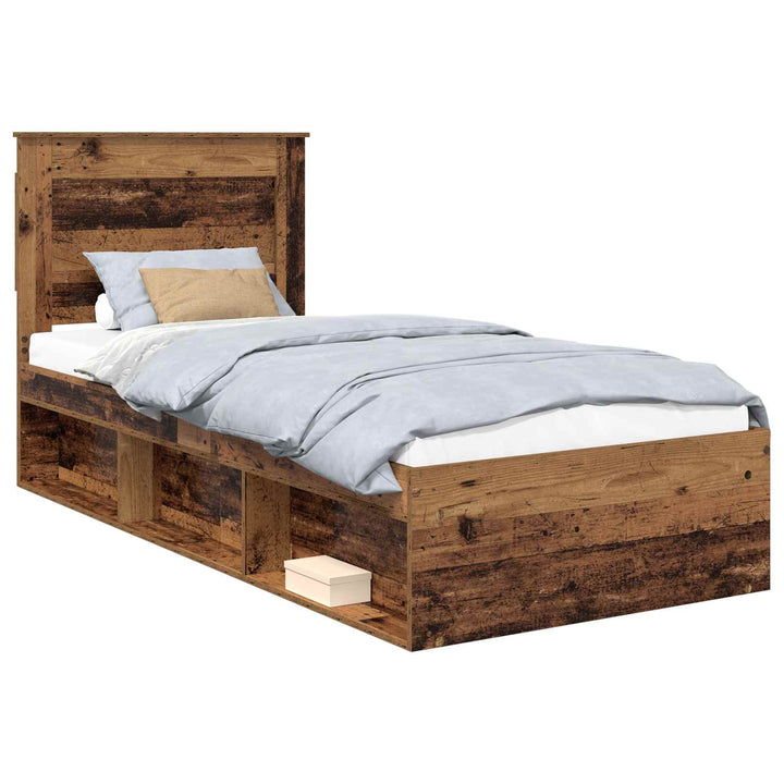 Sengestel med skuffe Gammelt træ 75 x 190 cm Massiv fyrretræ