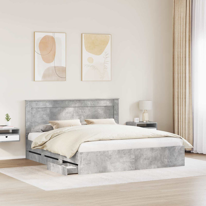 Sengestel med skuffe Beton Grå 200 x 200 cm Ingeniørtræ