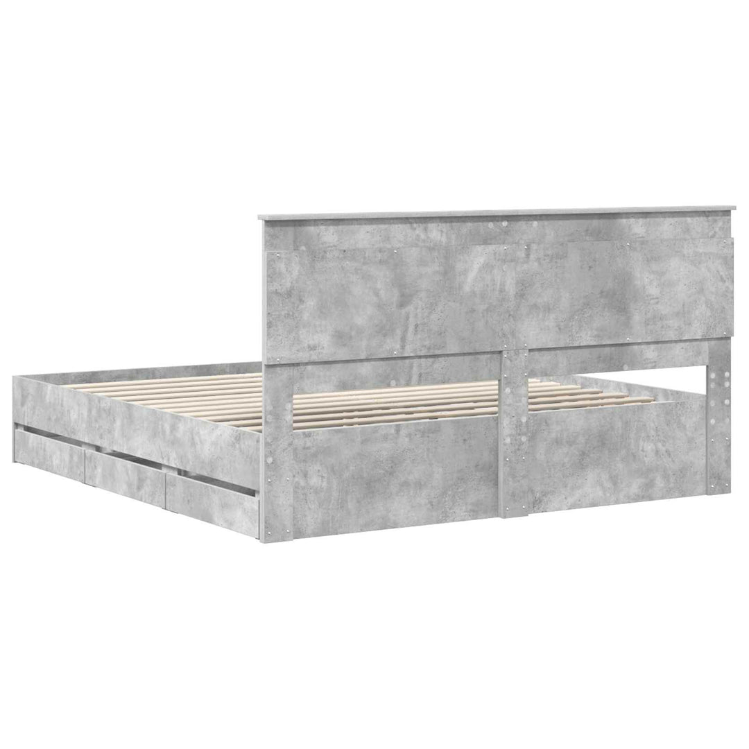 Sengestel med skuffe Beton Grå 200 x 200 cm Ingeniørtræ