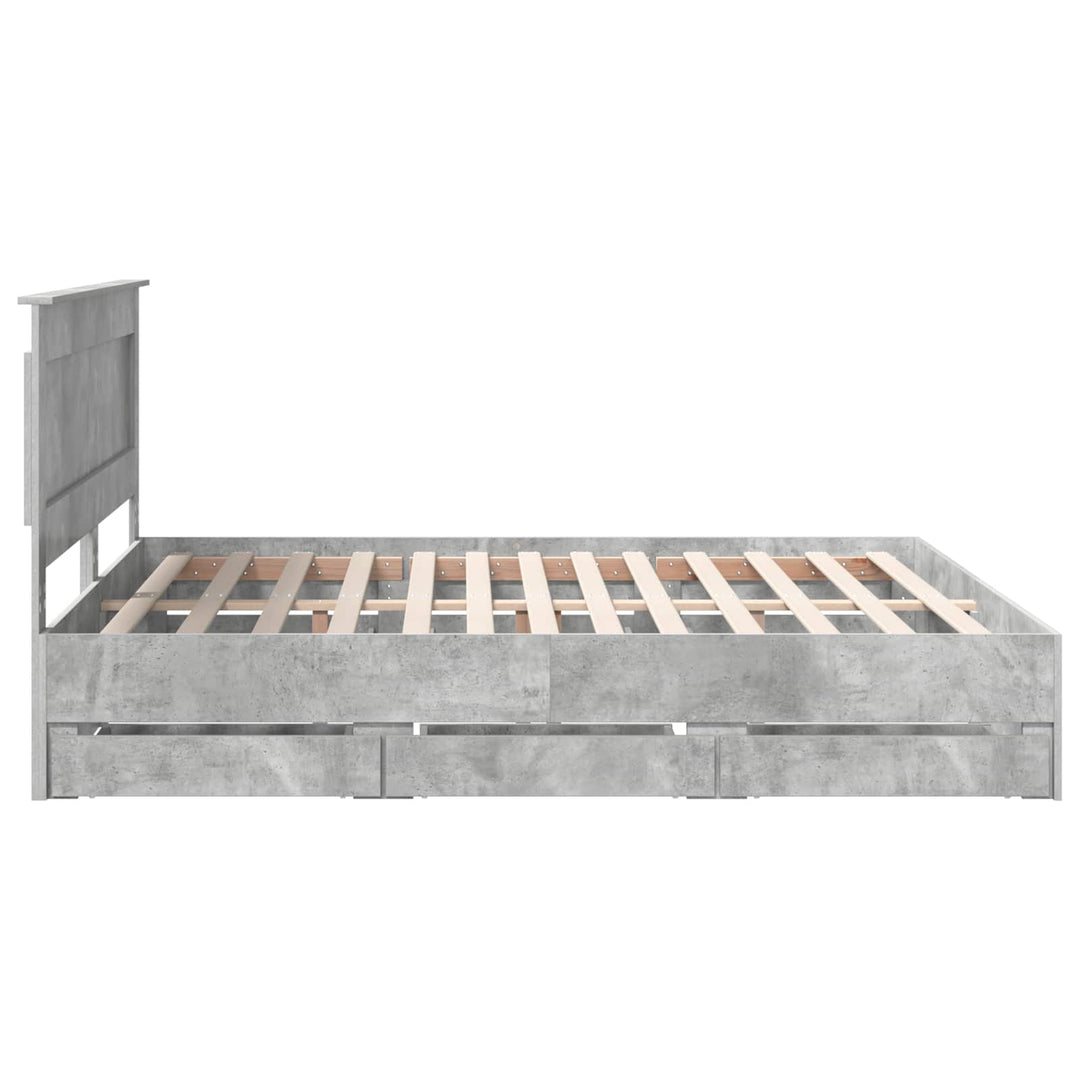 Sengestel med skuffe Beton Grå 200 x 200 cm Ingeniørtræ