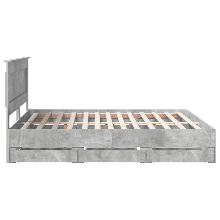 Sengestel med skuffe Beton Grå 200 x 200 cm Ingeniørtræ