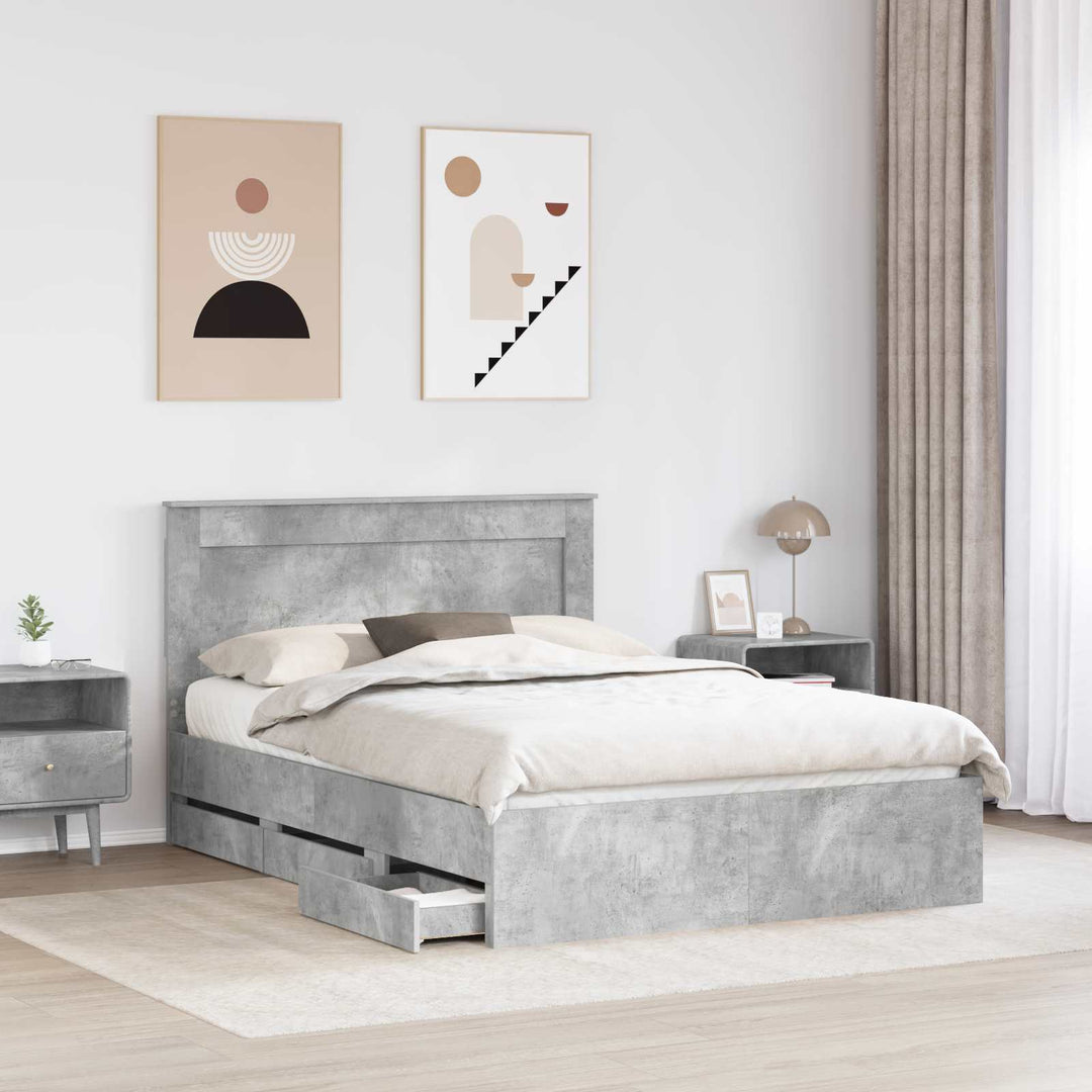 Sengestel med skuffe Beton Grå 150 x 200 cm Ingeniørtræ