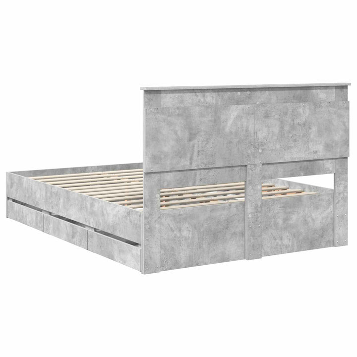 Sengestel med skuffe Beton Grå 150 x 200 cm Ingeniørtræ