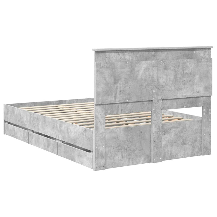 Sengestel med skuffe Beton Grå 135 x 190 cm Ingeniørtræ