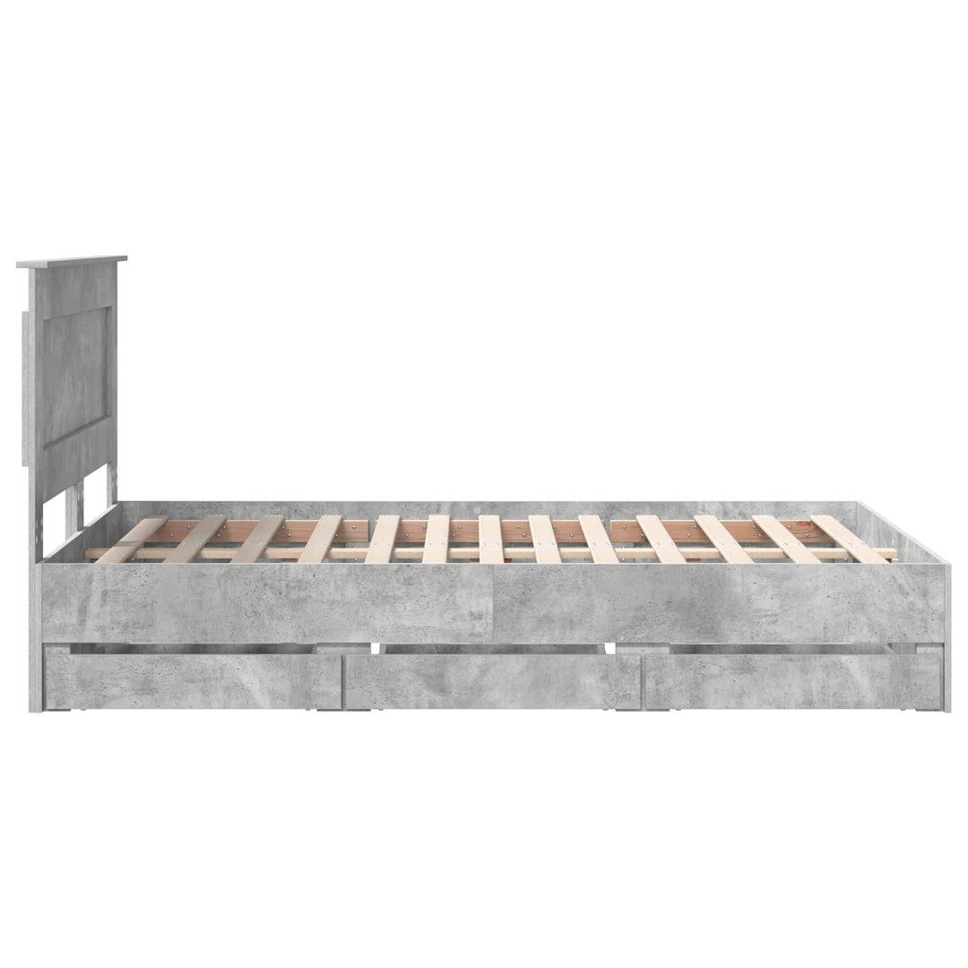 Sengestel med skuffe Beton Grå 135 x 190 cm Ingeniørtræ