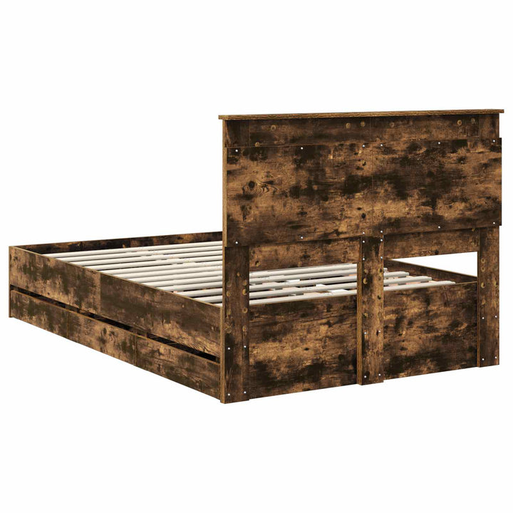 Sengestel med skuffe Røget eg 135 x 190 cm Ingeniørtræ