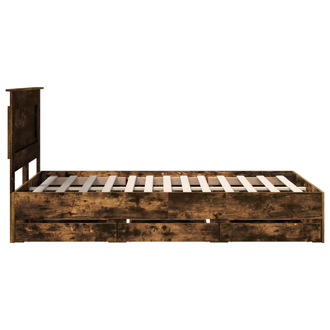 Sengestel med skuffe Røget eg 135 x 190 cm Ingeniørtræ