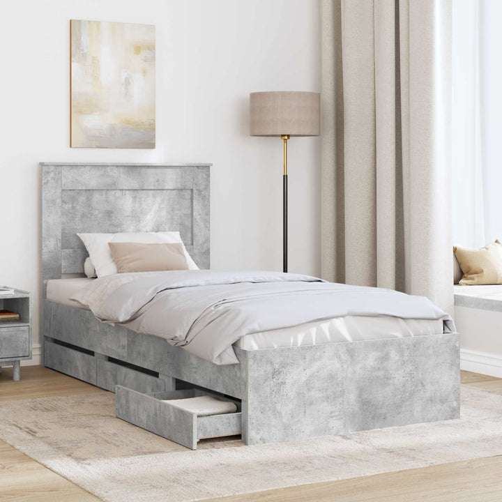 Sengestel med skuffe Beton Grå 90 x 190 cm Ingeniørtræ