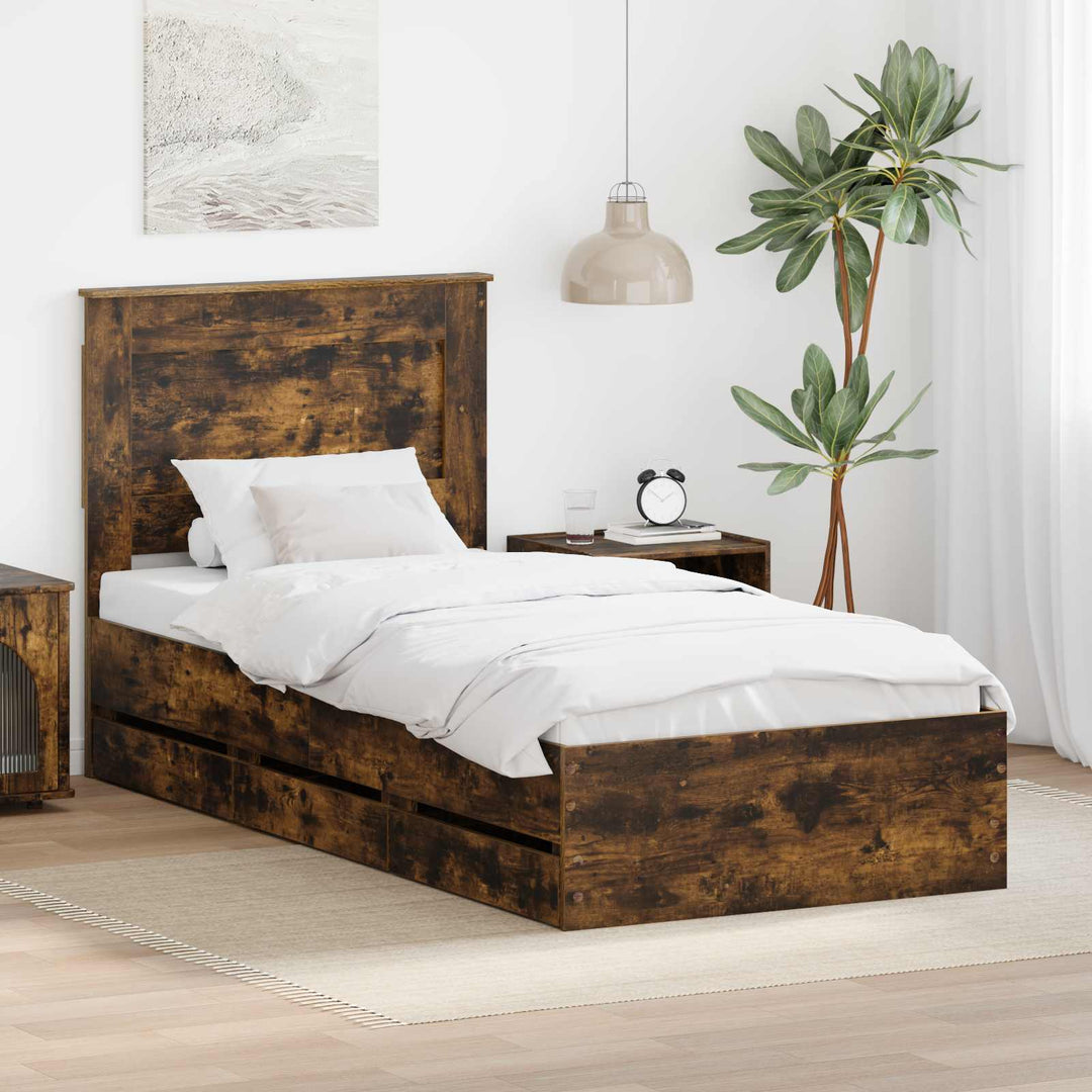 Sengestel med skuffe Røget eg 90 x 190 cm Ingeniørtræ