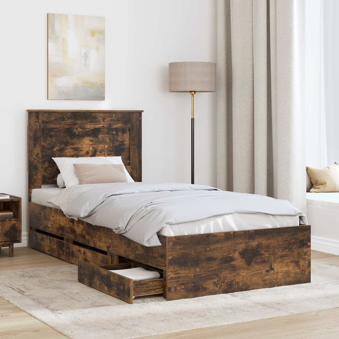 Sengestel med skuffe Røget eg 90 x 190 cm Ingeniørtræ