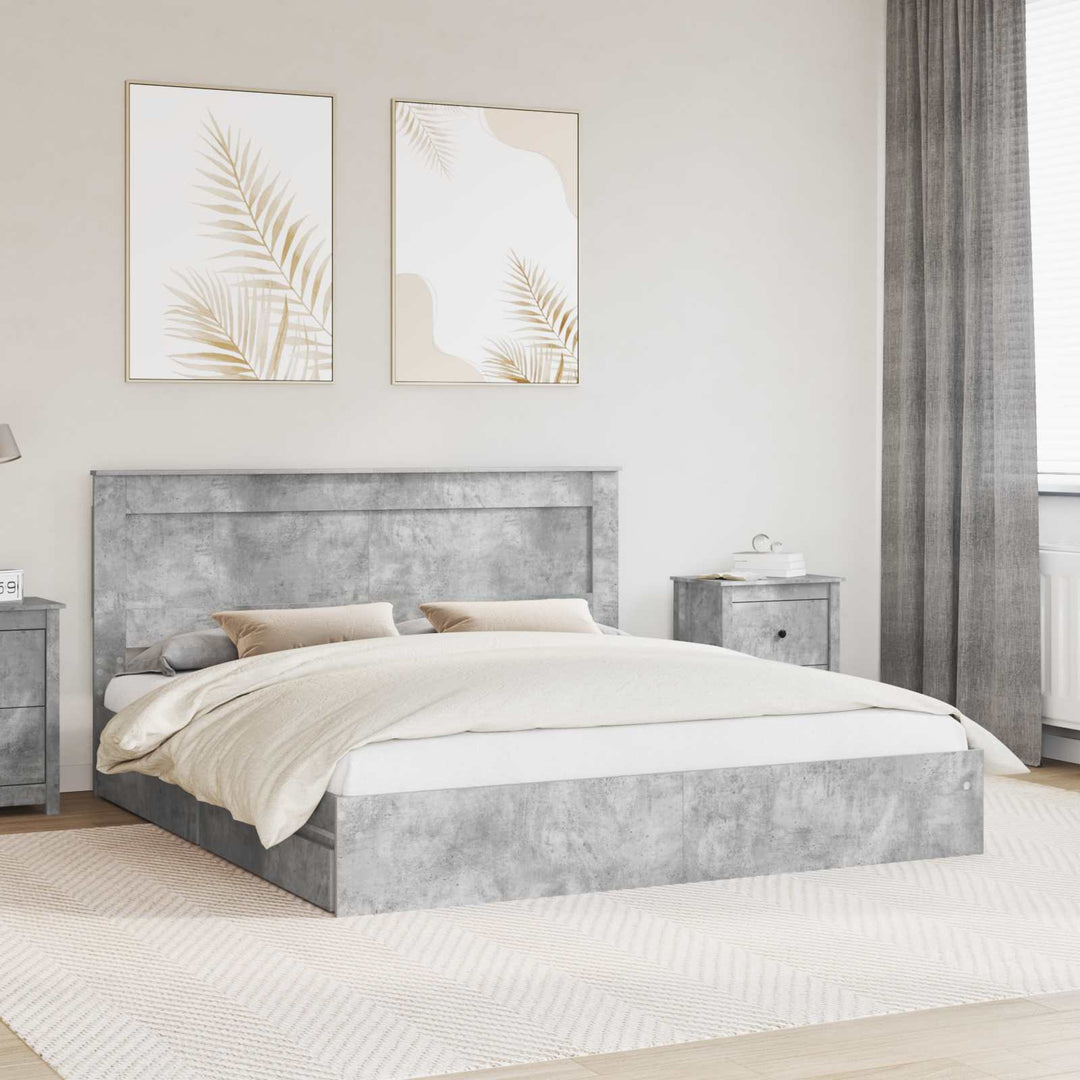Opbevaringsseng Beton Grå 200 x 200 cm Konstrueret træ