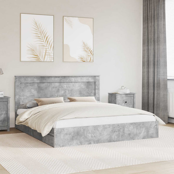 Opbevaringsseng Beton Grå 200 x 200 cm Konstrueret træ
