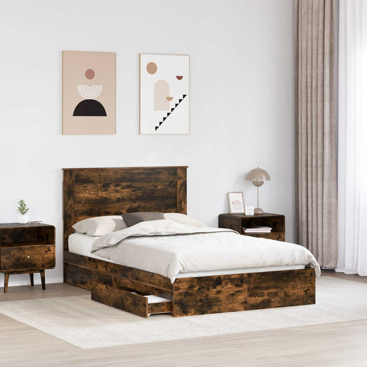 Opbevaringsseng Røget eg 135 x 190 cm Konstrueret træ