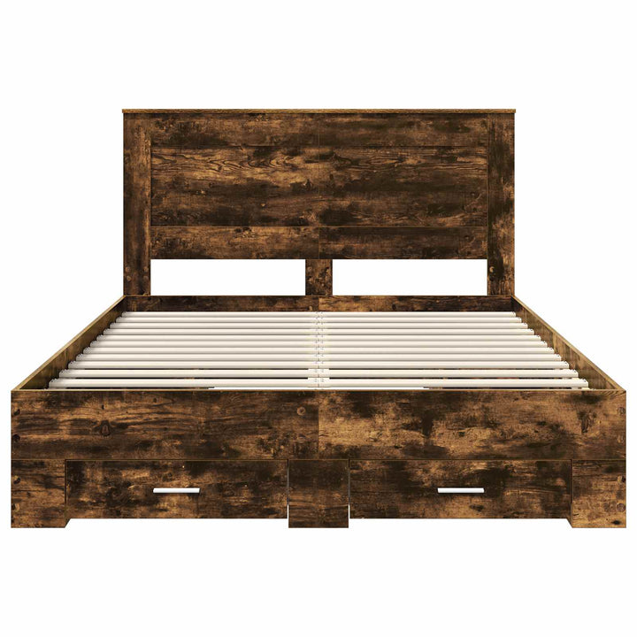 Sengestel med skuffe Røget eg 140 x 190 cm Konstrueret træ