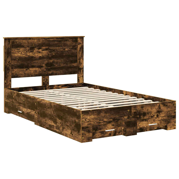 Sengestel med hovedgærde Røget eg 135 x 190 cm Konstrueret træ