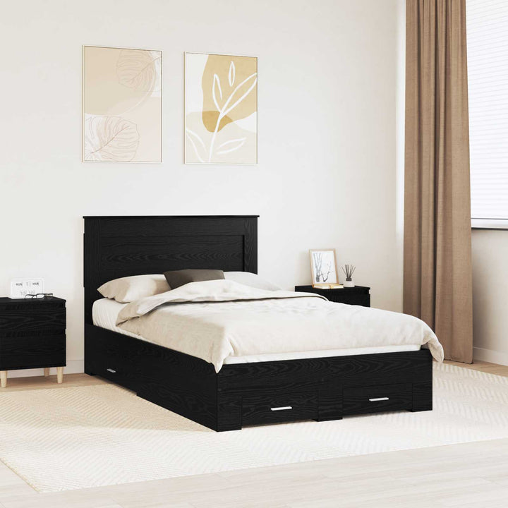 Sengestel med hovedgærde Sort eg 120 x 190 cm Konstrueret træ