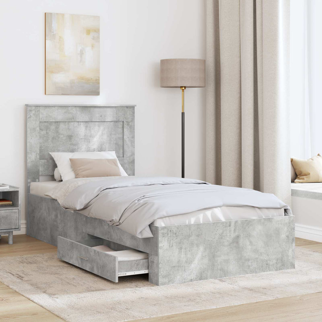 Sengestel Beton Grå og Sølv 75 x 190 cm Konstrueret træ