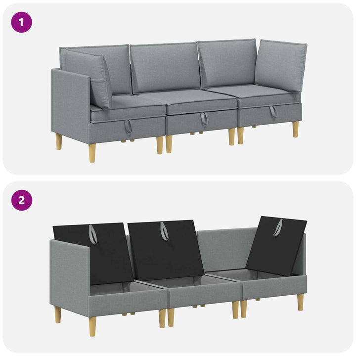 Modulsofa sæt med opbevaring 3 pcs Lysegrå Stof