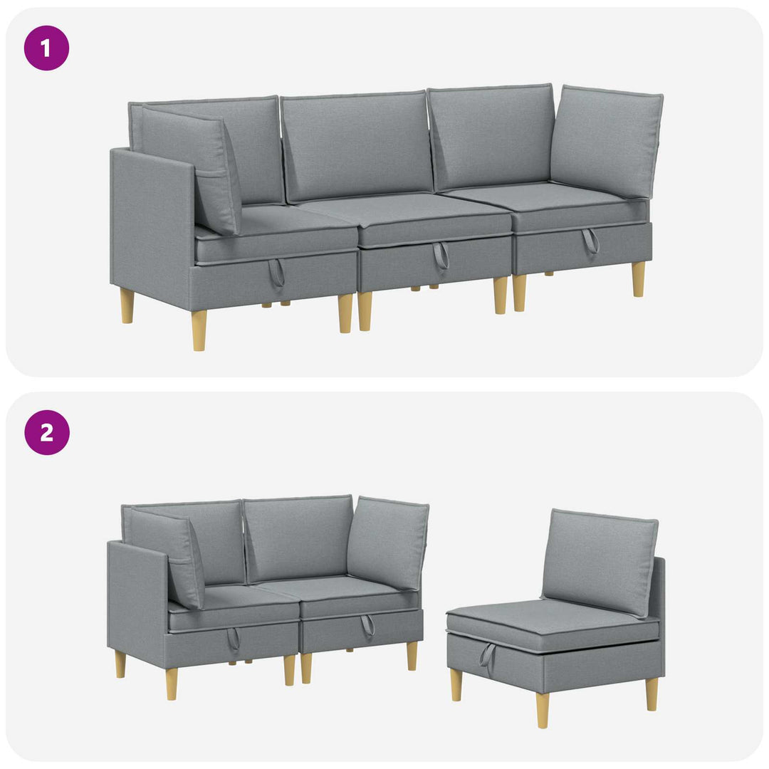 Modulsofa sæt med opbevaring 3 pcs Lysegrå Stof