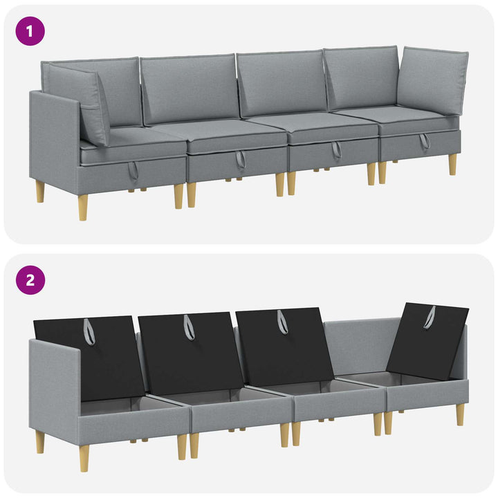 Modulsofa sæt med opbevaring 4 pcs Lysegrå Stof