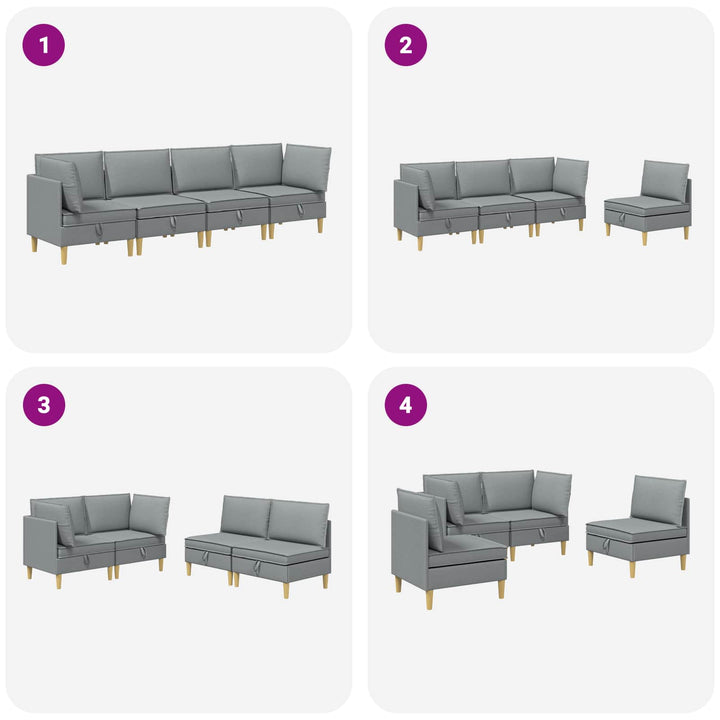 Modulsofa sæt med opbevaring 4 pcs Lysegrå Stof