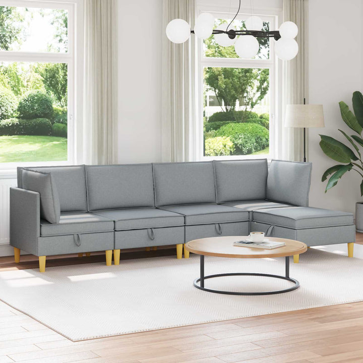 Modulsofa sæt med opbevaring 5 pcs Lysegrå Stof